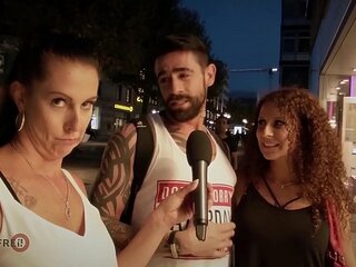 Shaved redhead with tattoos and piercings gets fucked by a stranger (big tits, bald pussy)