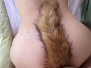 Par utforsker kinky sex med fox haler (Nærbilde, Dobbel Anal)