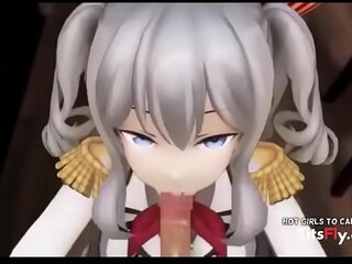 Oral seks alan sevimli bir karaktere sahip Hentai video (Anime, 3d)